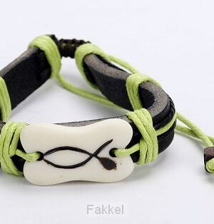 Armband leer groen vis