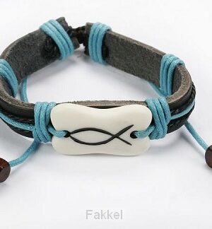 Armband blauw leder met vis