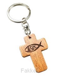 Keyring cross wood fish/Jesus