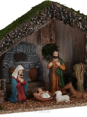 MDF Stable with 7 nativity figurines LED