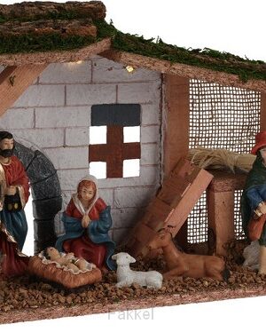 MDF Stable with 7 nativity figurines LED